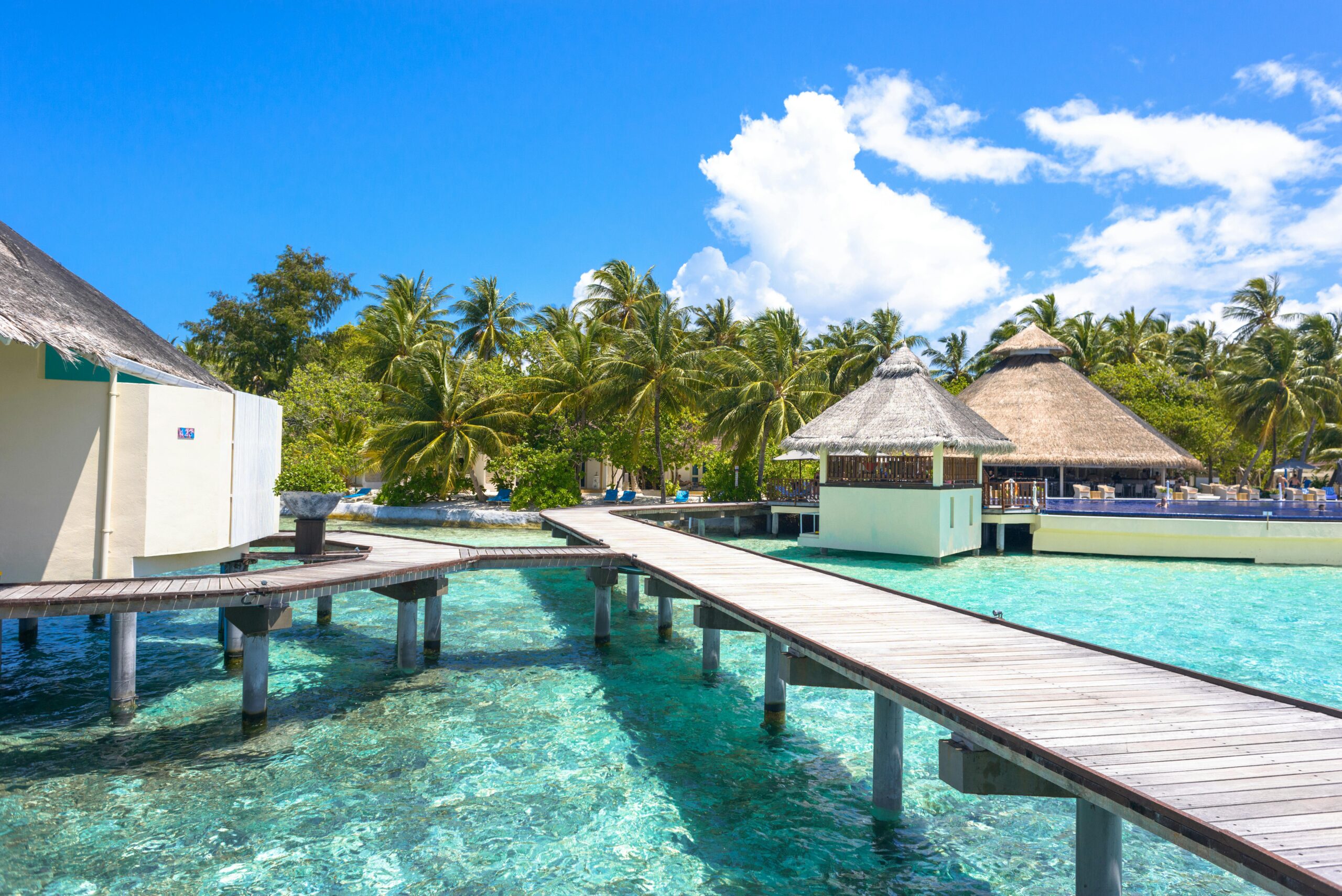 Stunning turquoise waters and overwater villas in the Maldives